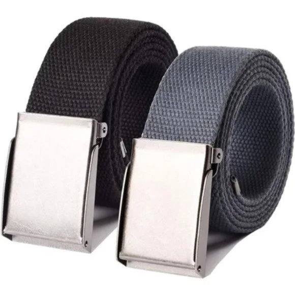 Two CANVAS Web Belt | Cut to Fit Up to 52" | Flip-Top Matte Silver Nickel Buckle - Picture 1 of 6
